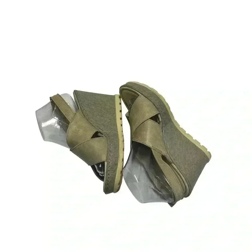 B.O.C. GREY WEDGE WOMEN’S SLINGBACK SANDALS•SIZE 9•GENUINE LEATHER•